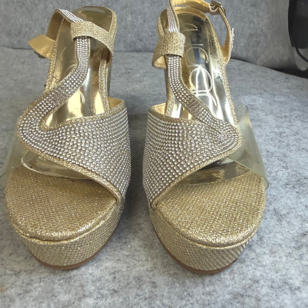 Sugar Gen2 Gold Glitter Rhinestone Platform Wedge Sandals Womens 7M